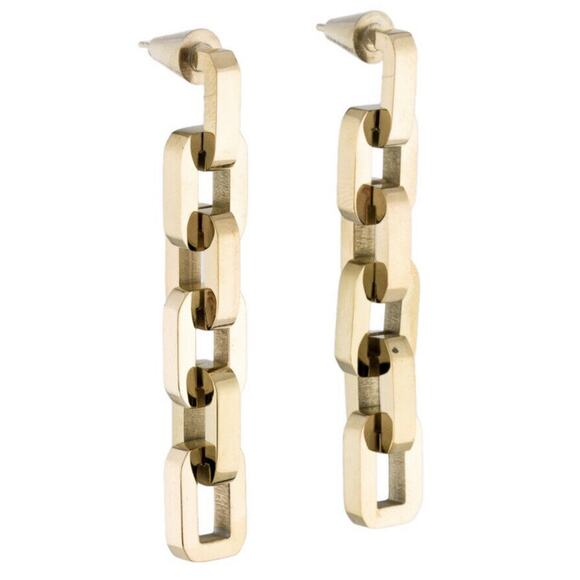 Eddie Borgo 12K Gold Plated Chain Supra Link Highly Polish Dangle Earrings New - Picture 1 of 9